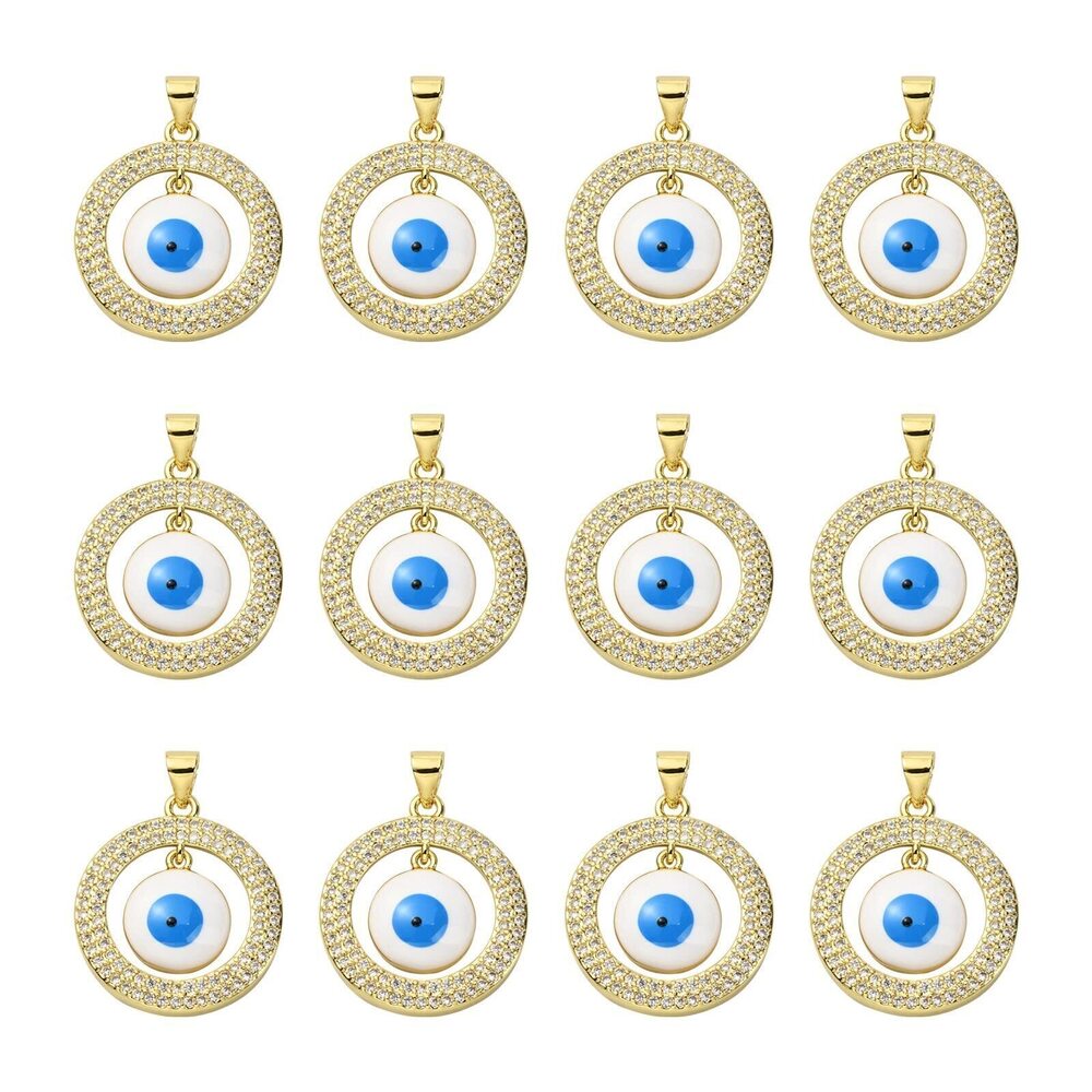 2697 10Pcs 18K Gold Plated Evil Eye Brass Micro Pave Cubic Zirconia Charm